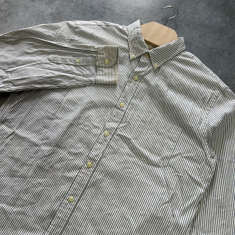 Vintage J.Crew Gray White Stripe Oxford Long Sleeve Button-Down Shirt Men Size L